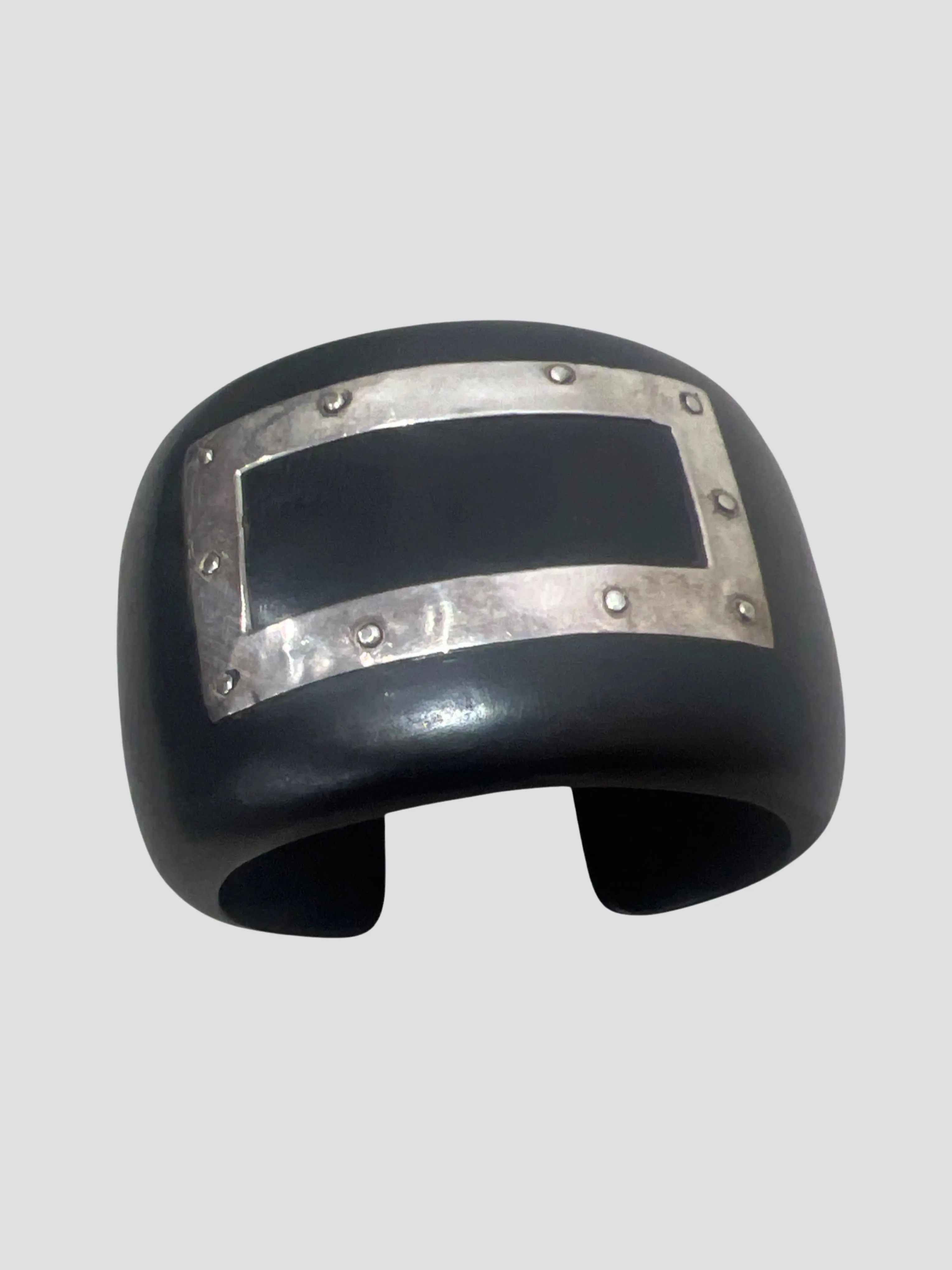 Black Wood Cuff with Silver Square Design