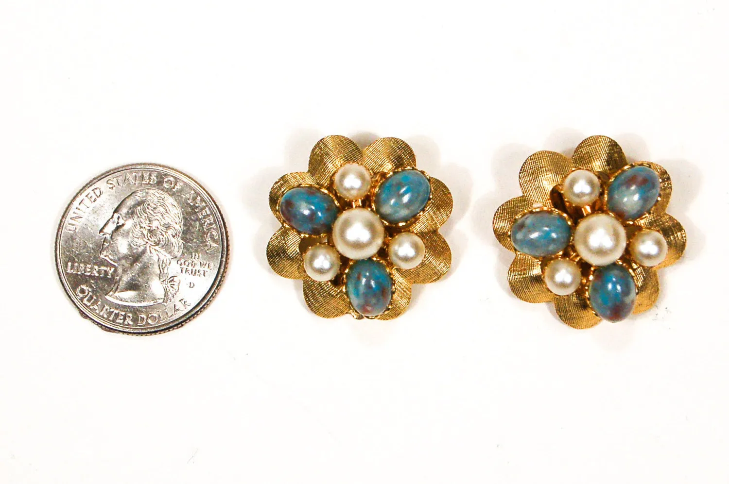 Blue and White Pearl Earrings