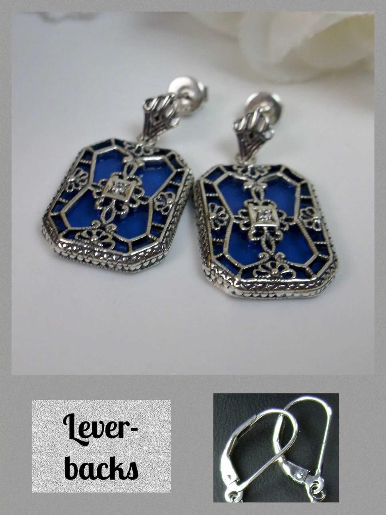 Blue Camphor Glass Earrings, Stained Glass Art Deco 1930's Revival Jewelry #E203
