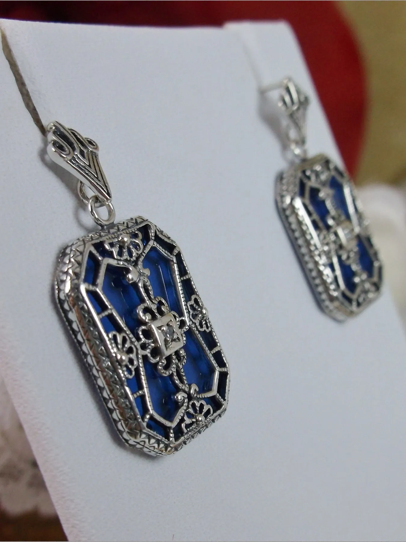 Blue Camphor Glass Earrings, Stained Glass Art Deco 1930's Revival Jewelry #E203