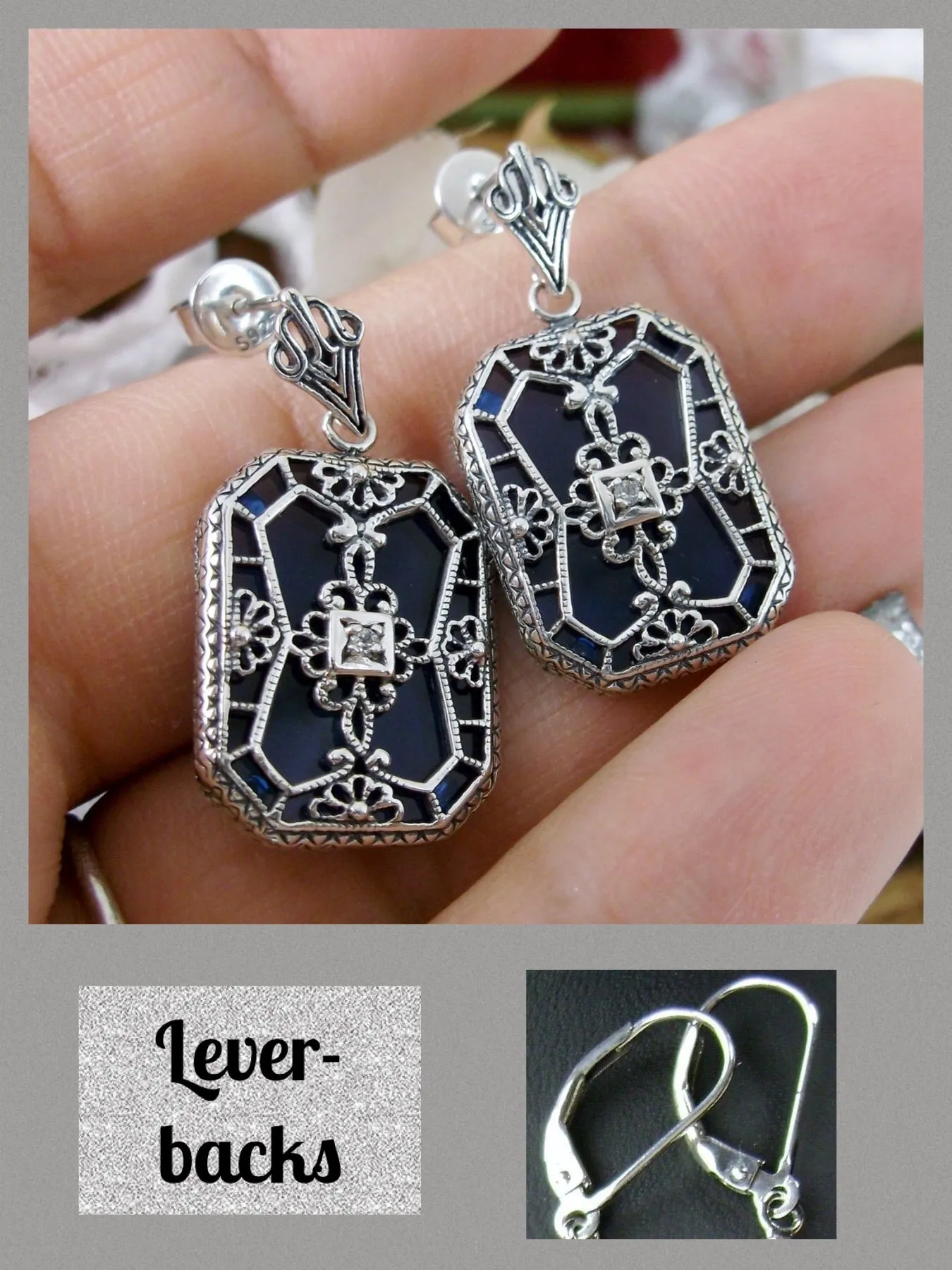 Blue Camphor Glass Earrings, Stained Glass Art Deco 1930's Revival Jewelry #E203