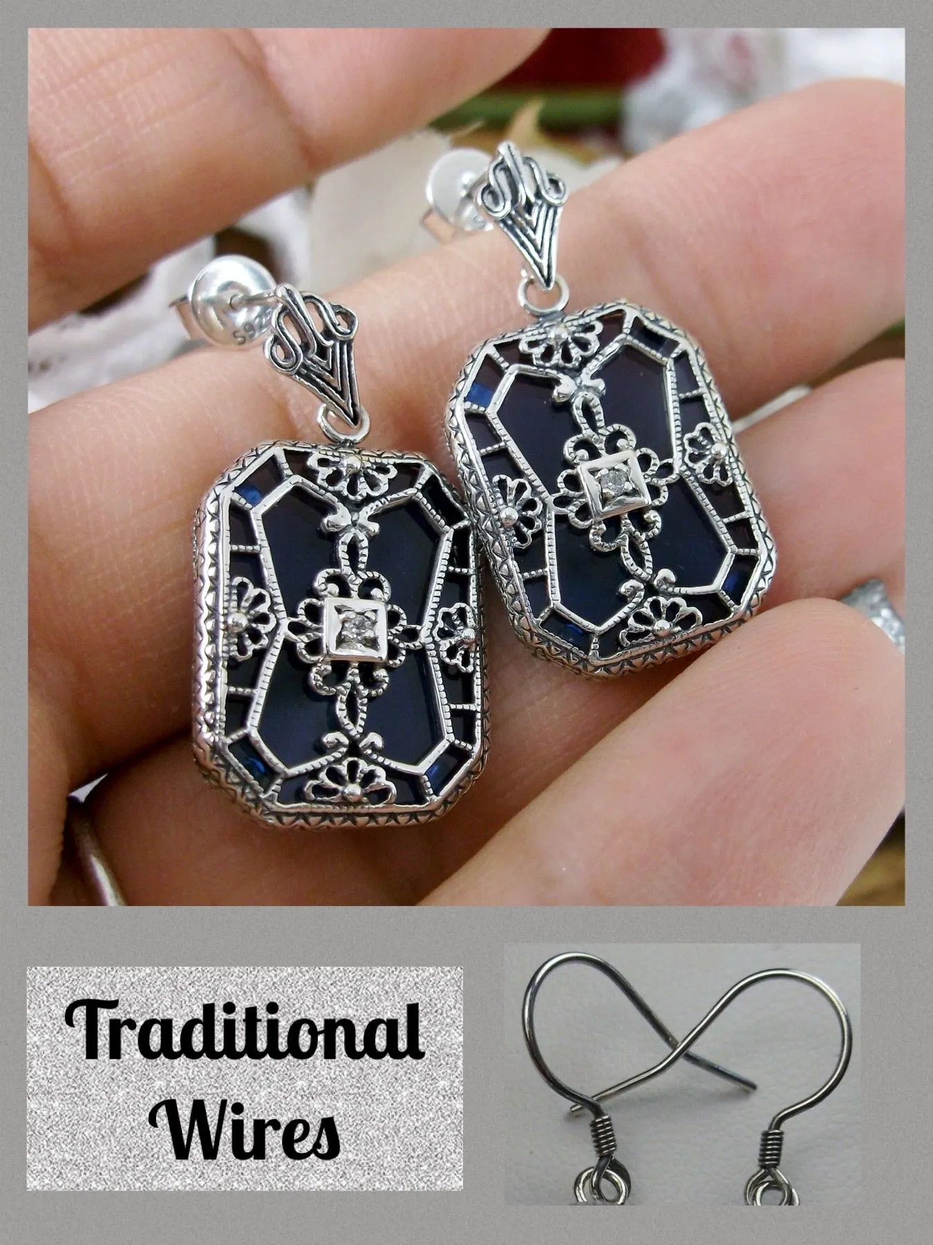 Blue Camphor Glass Earrings, Stained Glass Art Deco 1930's Revival Jewelry #E203