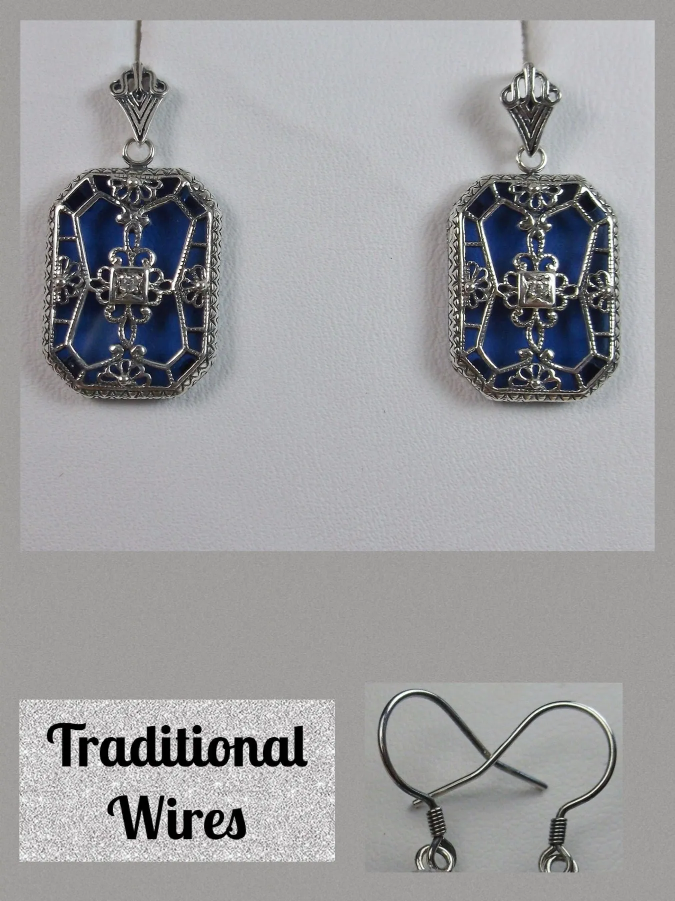 Blue Camphor Glass Earrings, Stained Glass Art Deco 1930's Revival Jewelry #E203