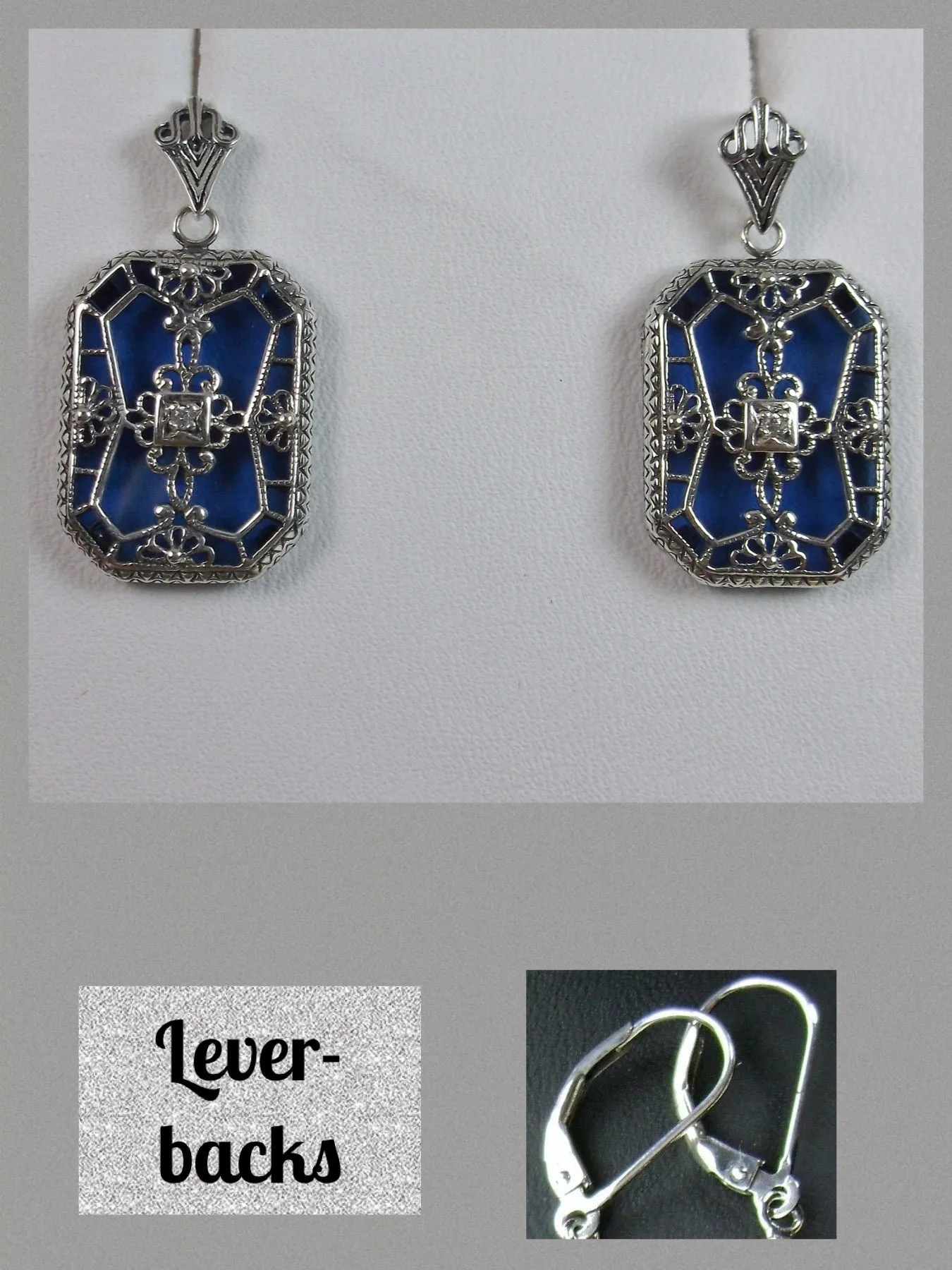 Blue Camphor Glass Earrings, Stained Glass Art Deco 1930's Revival Jewelry #E203