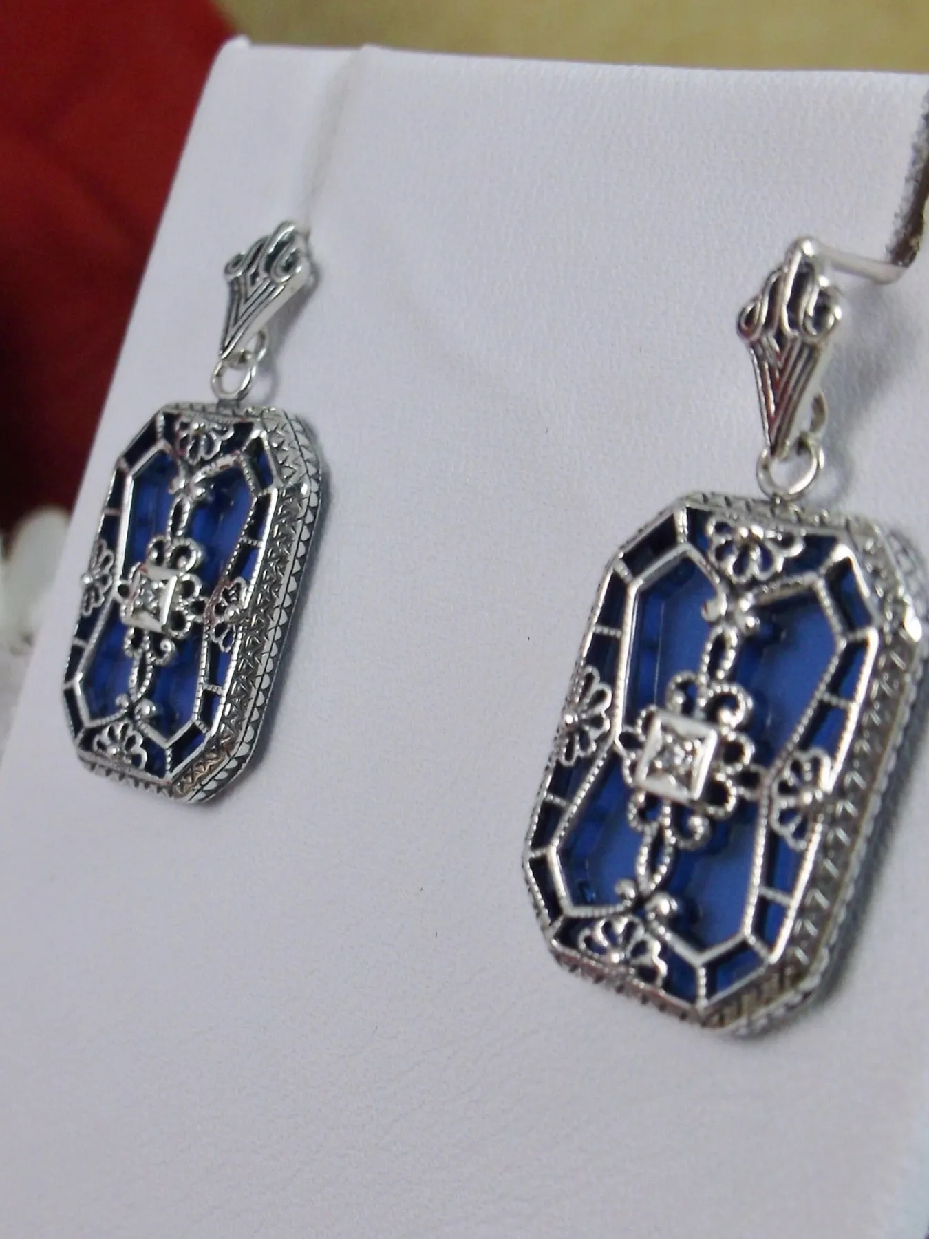 Blue Camphor Glass Earrings, Stained Glass Art Deco 1930's Revival Jewelry #E203