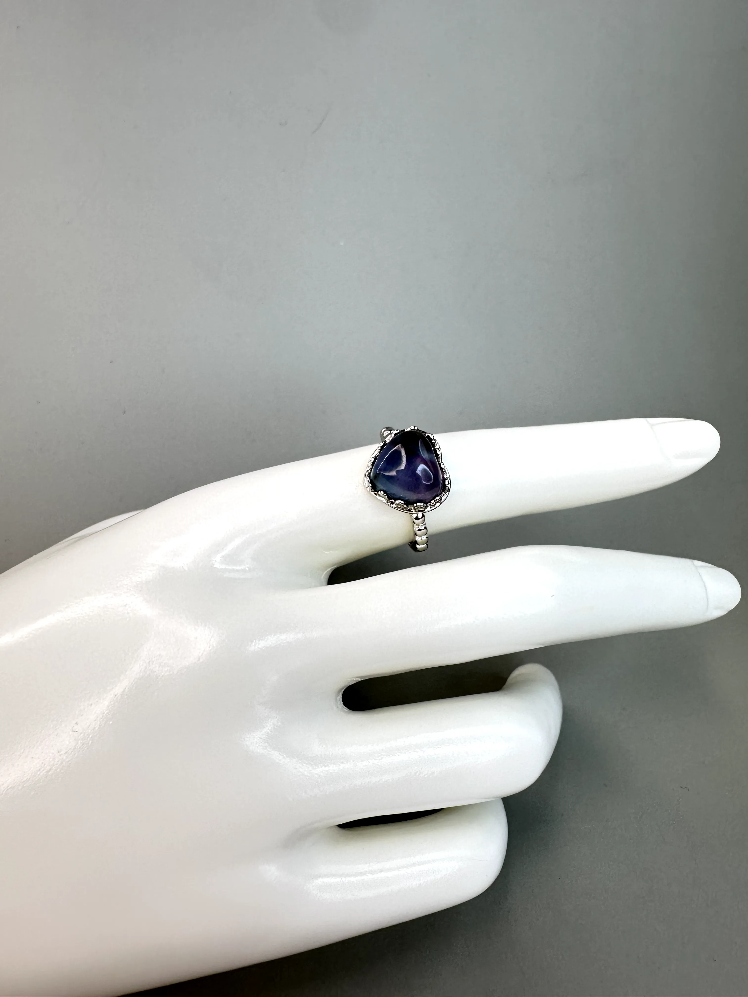 Blue Fluorite Heart Ring | Adjustable | Silver Plated