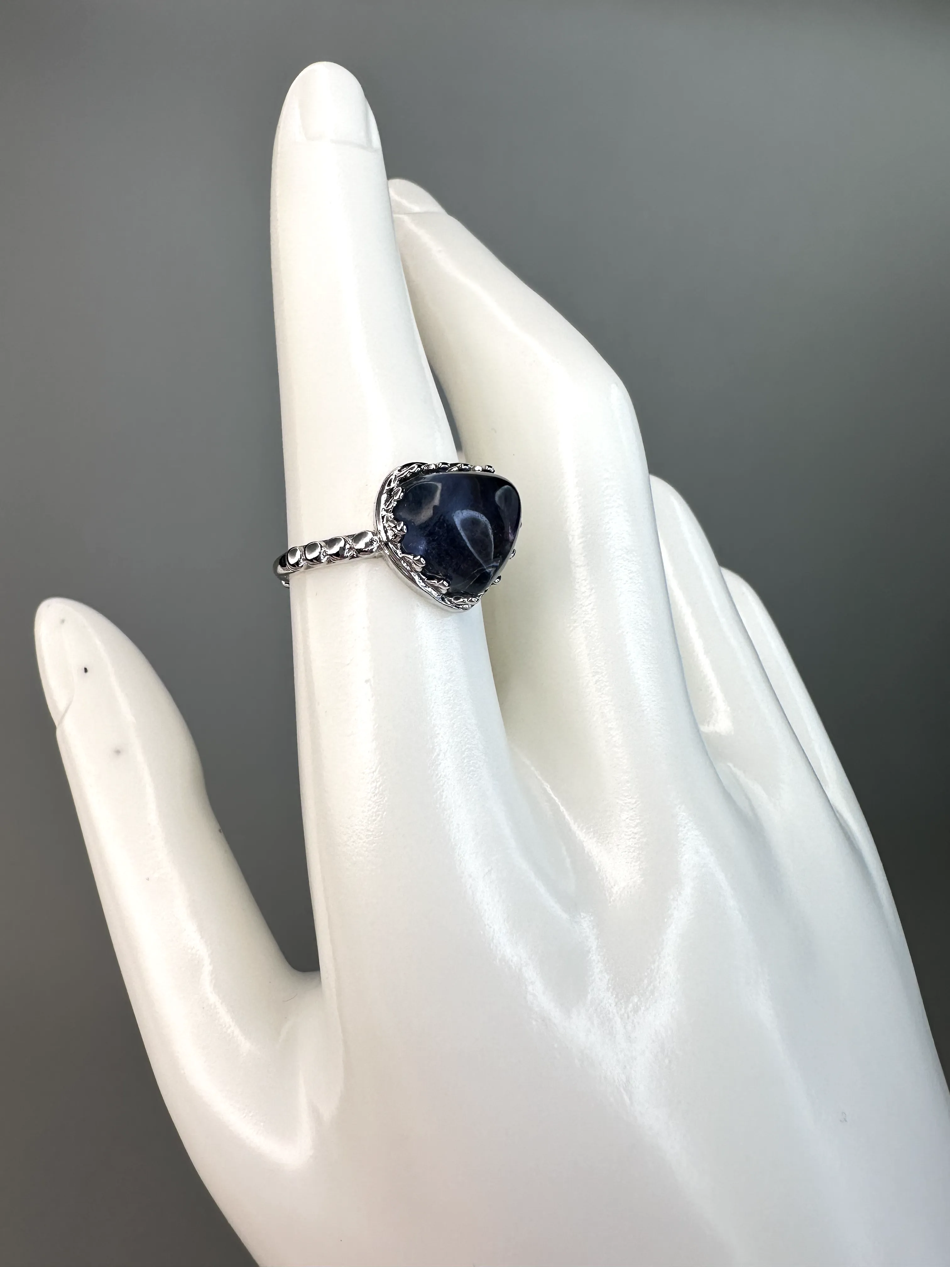 Blue Fluorite Heart Ring | Adjustable | Silver Plated