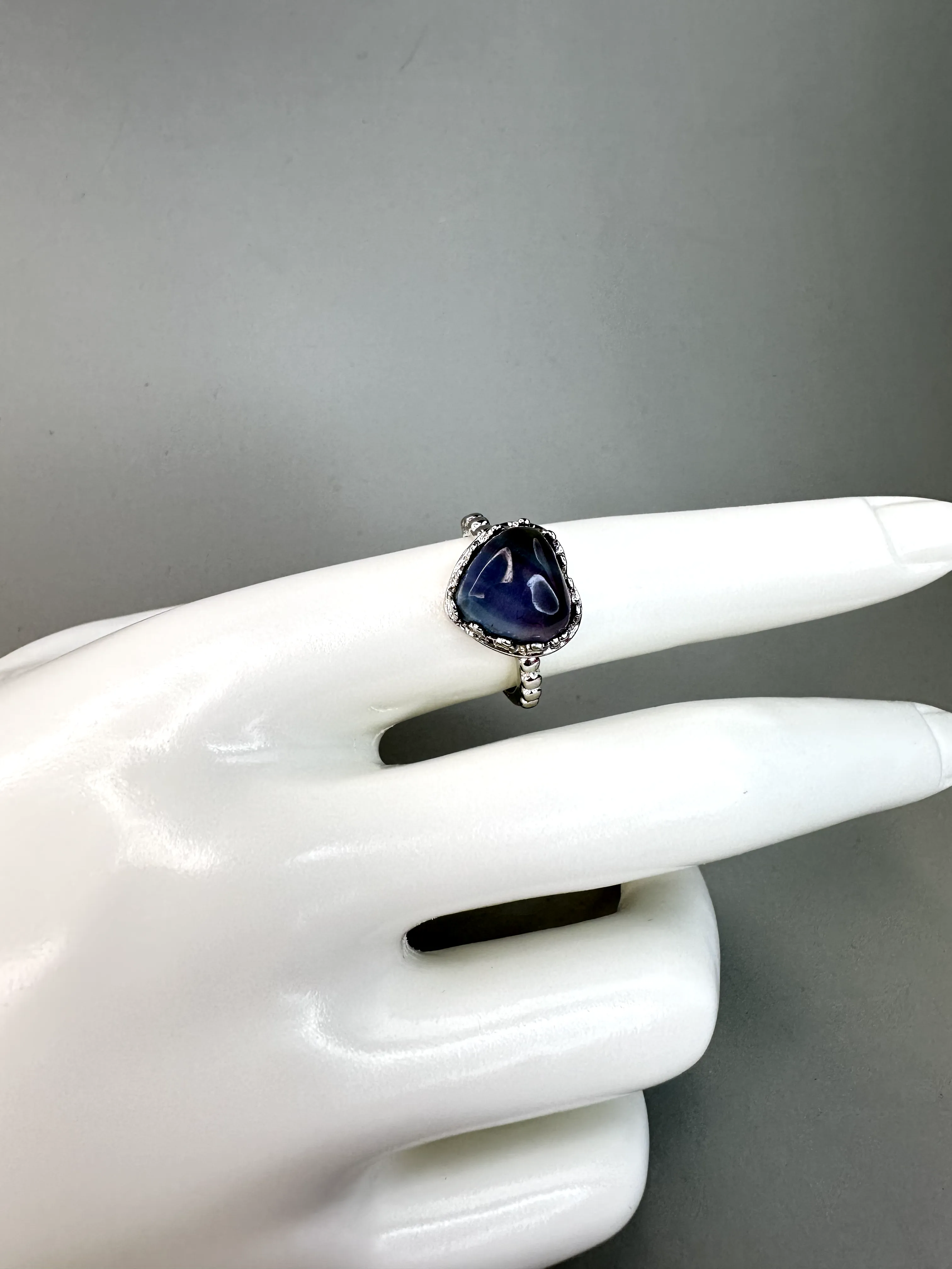 Blue Fluorite Heart Ring | Adjustable | Silver Plated