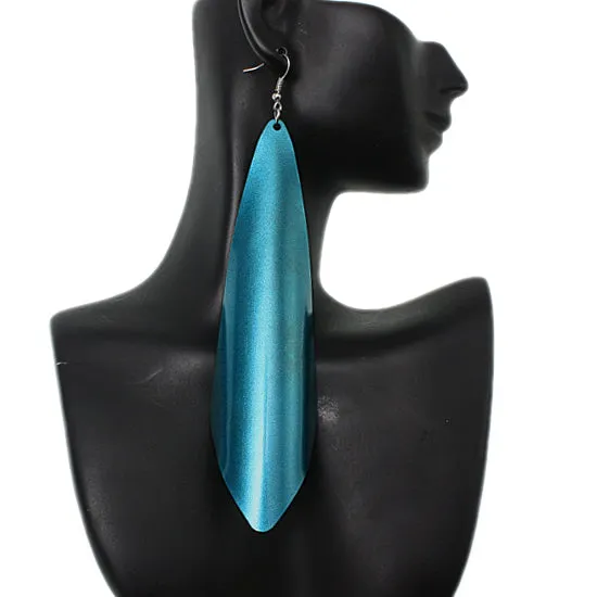 Blue Long Arch Metal Earrings