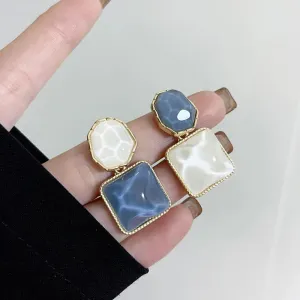 Blue Square Clip on Earrings