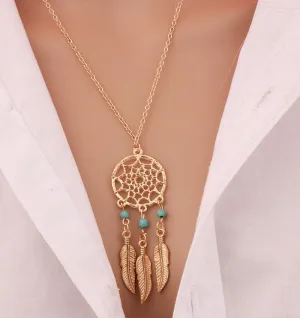 Bohemia Vintage Silver Plated Dreamcatch Feather Pendants Necklace For Women Choker Statement Necklace Fashion Boho Jewelry