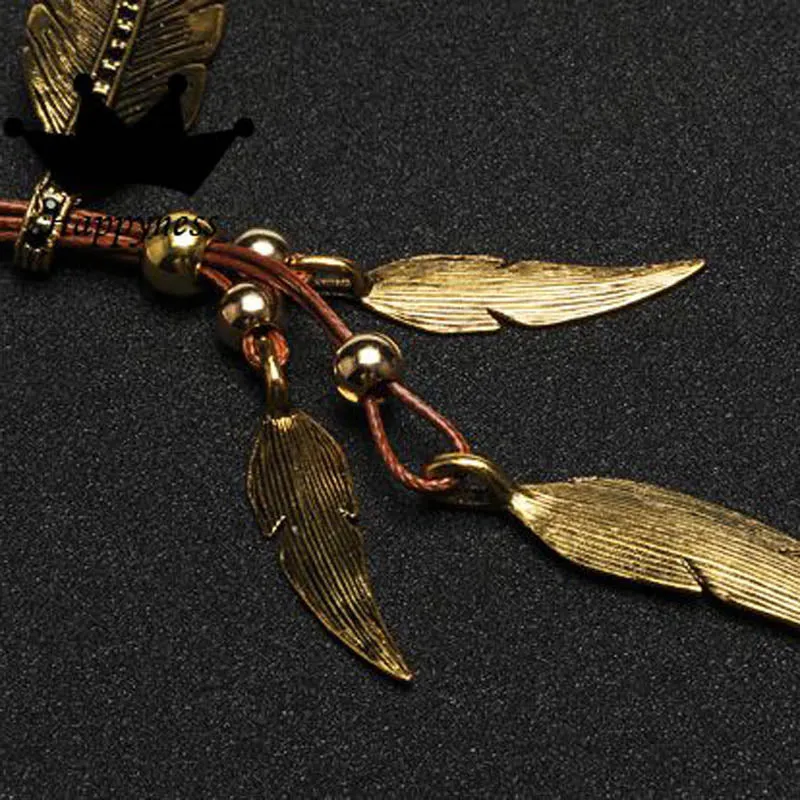 Bohemian Rope Chain Leaf Feather Pendant