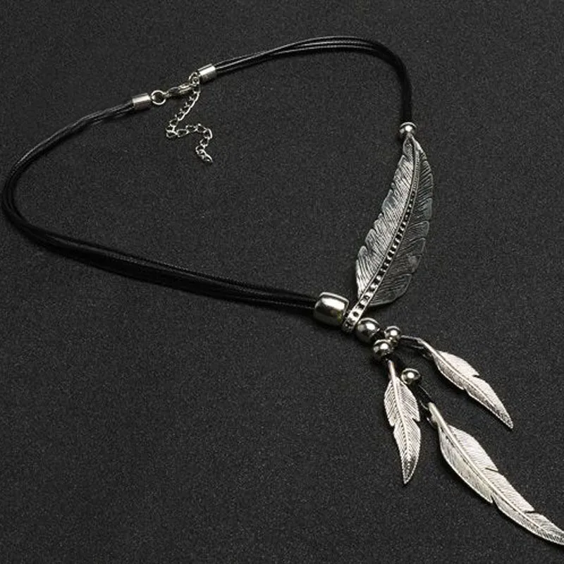 Bohemian Rope Chain Leaf Feather Pendant