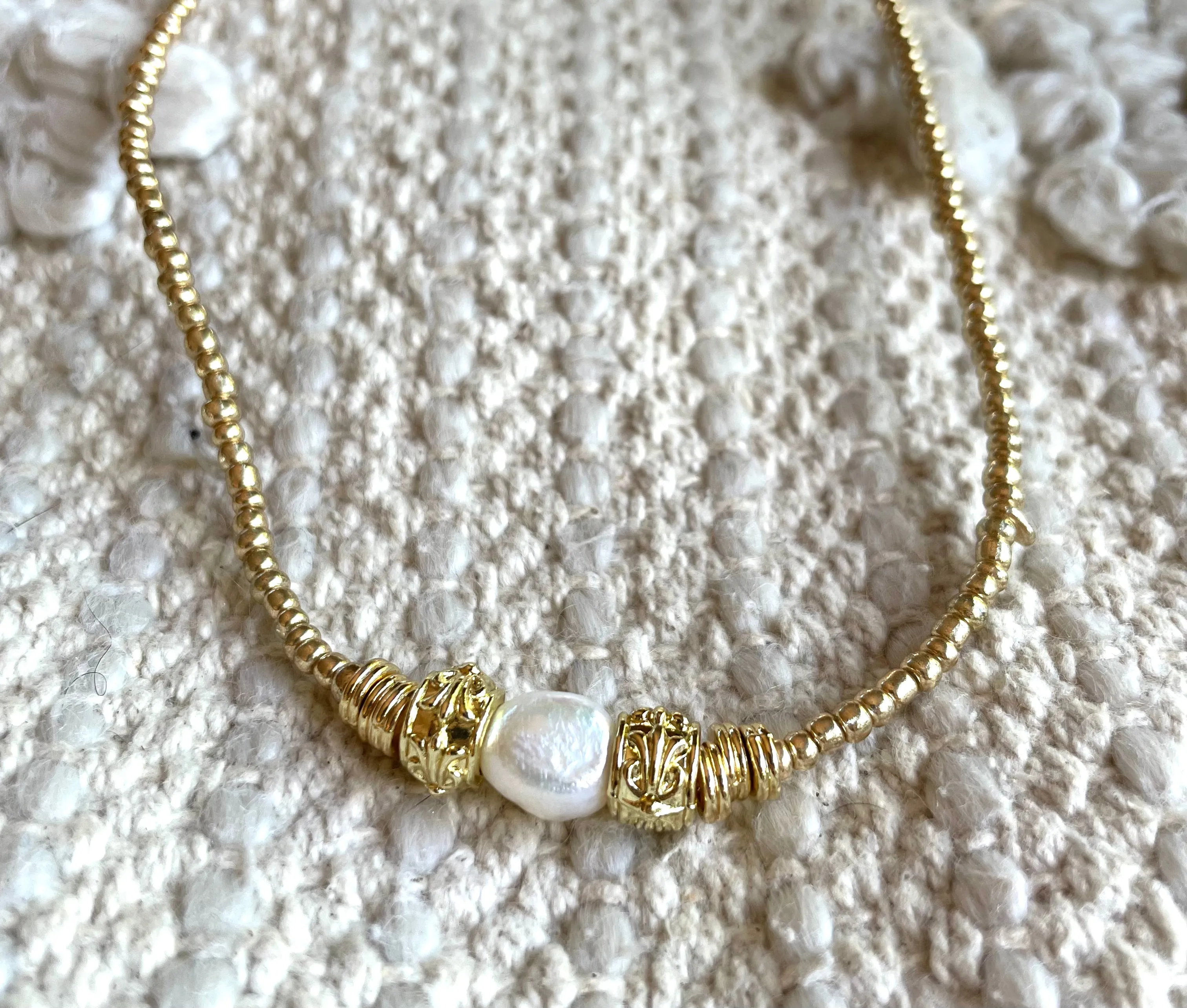 Boho & Mala Natural Freshwater Pearl Gold Tribal Necklace TN100122