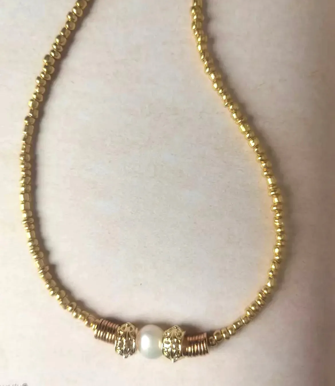 Boho & Mala Natural Freshwater Pearl Gold Tribal Necklace TN100122