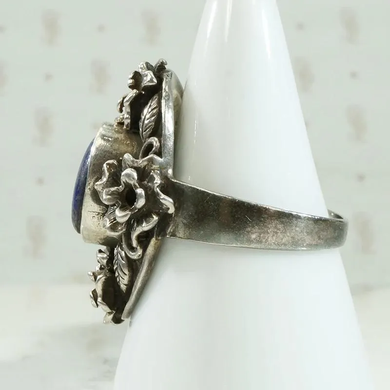 Bold Bohemian Sculpted Silver & Lapis Ring