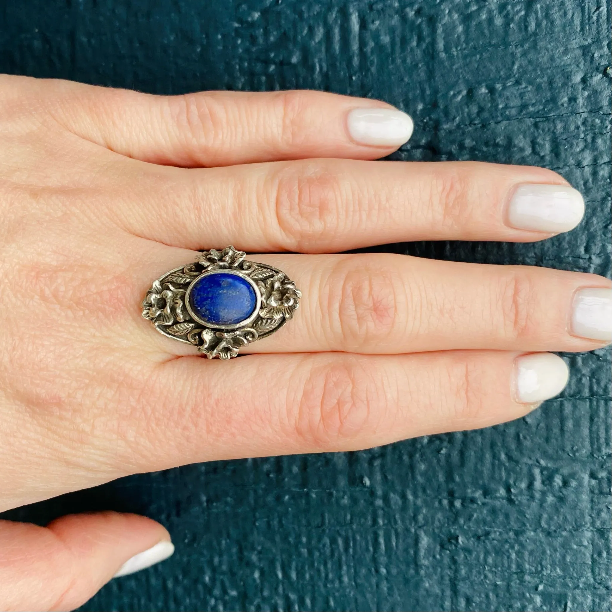 Bold Bohemian Sculpted Silver & Lapis Ring