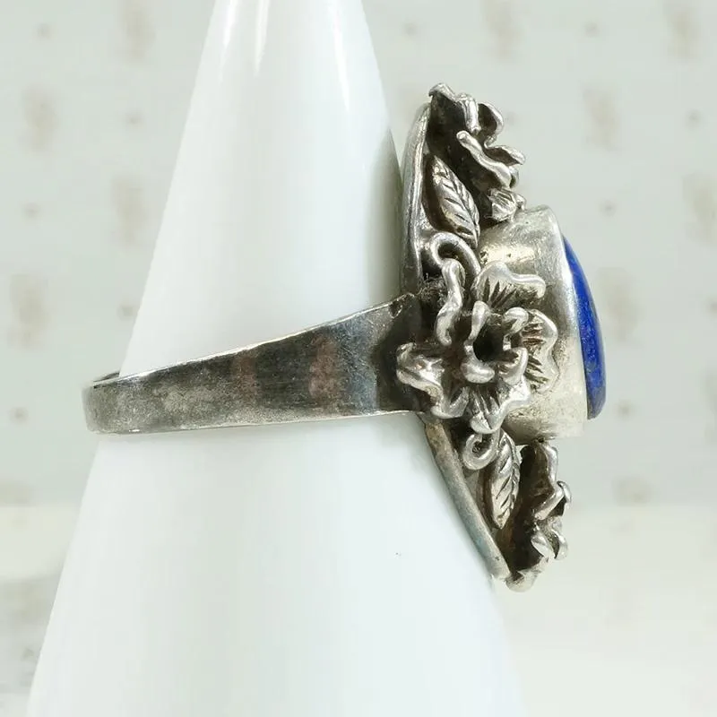 Bold Bohemian Sculpted Silver & Lapis Ring