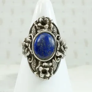 Bold Bohemian Sculpted Silver & Lapis Ring