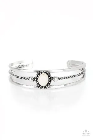 Borderline Borderland - White - Oval Stone Silver Frame Paparazzi Cuff Bracelet