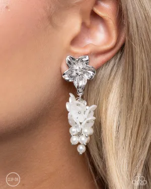 Bouquet Bling - White - Pearl and Flower Bead Paparazzi Clip-On Earrings