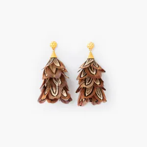 Brackish - Marjan Statement Earring - Almond Brown Pheasant Feathers