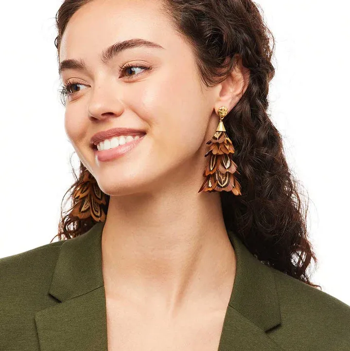 Brackish - Marjan Statement Earring - Almond Brown Pheasant Feathers