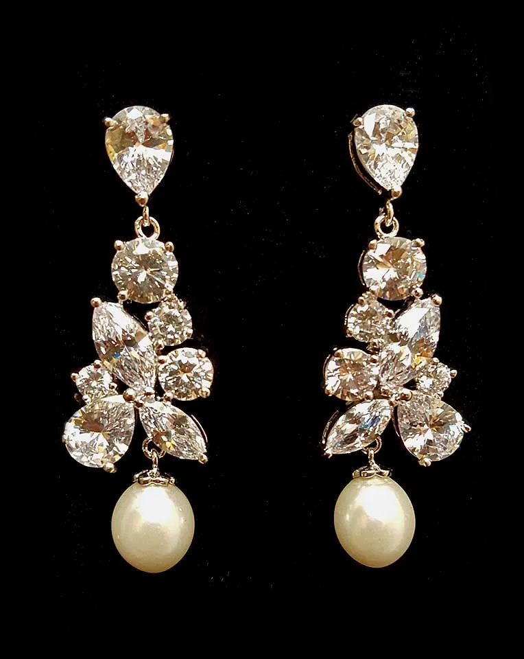 Bridal earrings -Regalia Madame with pearl drop by Stephanie Browne