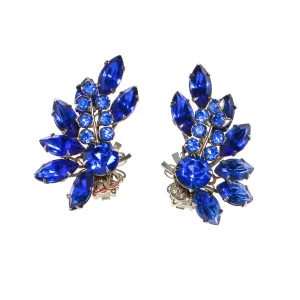 Bright Blue Rhinestone Ear Crawler Statement Earrings