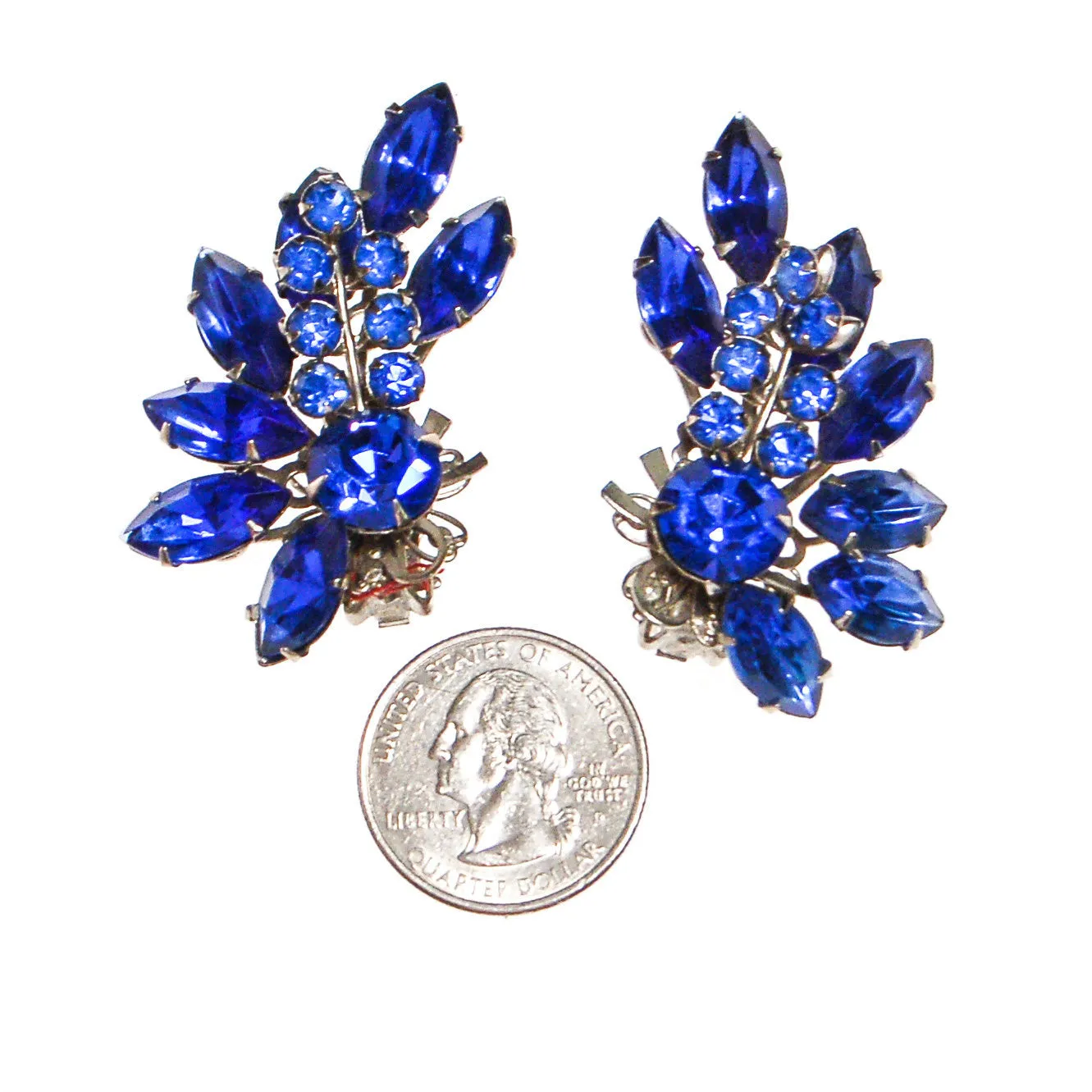 Bright Blue Rhinestone Ear Crawler Statement Earrings