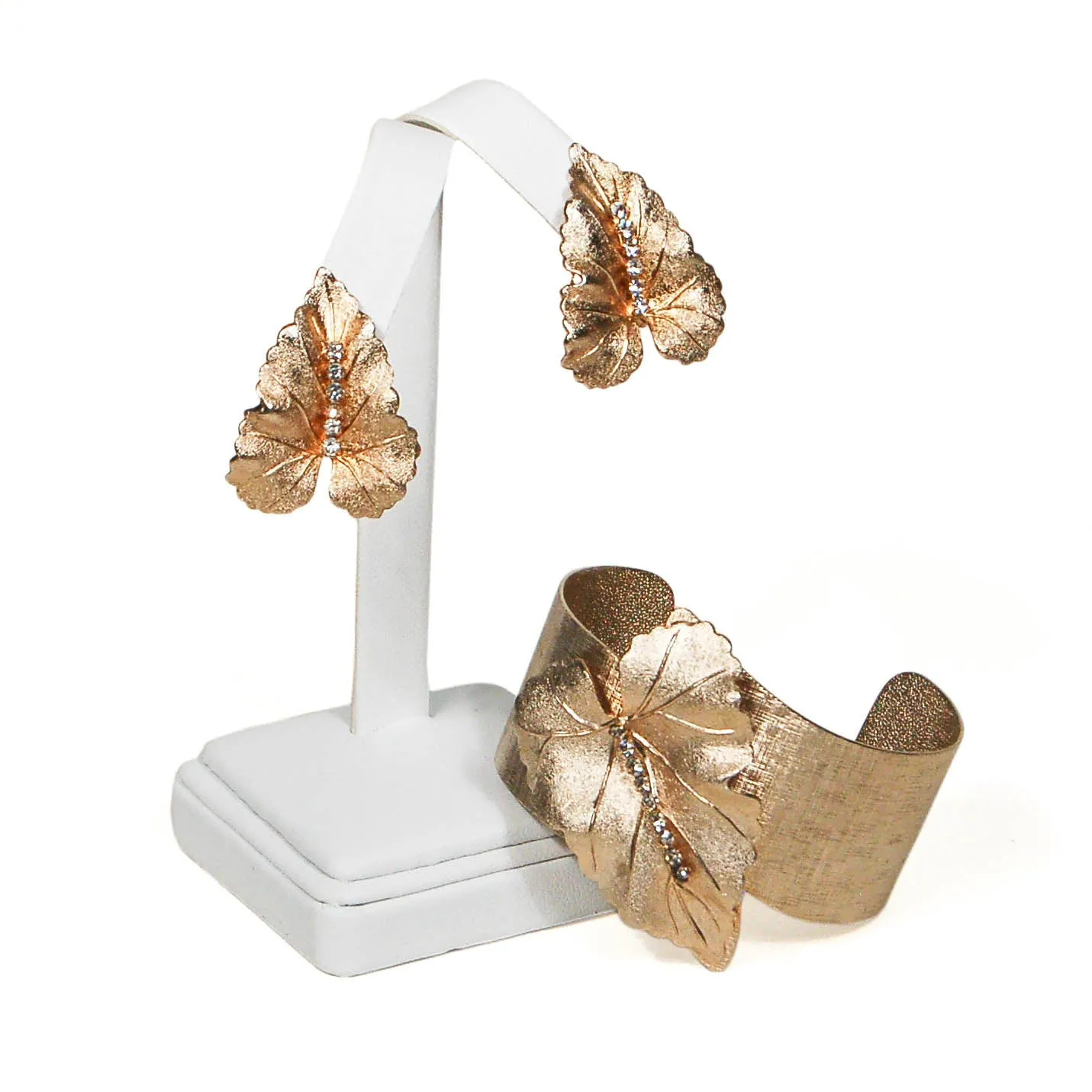 Brushed Gold Tone Leaf Bracelet and Earrings Set by Judy Lee