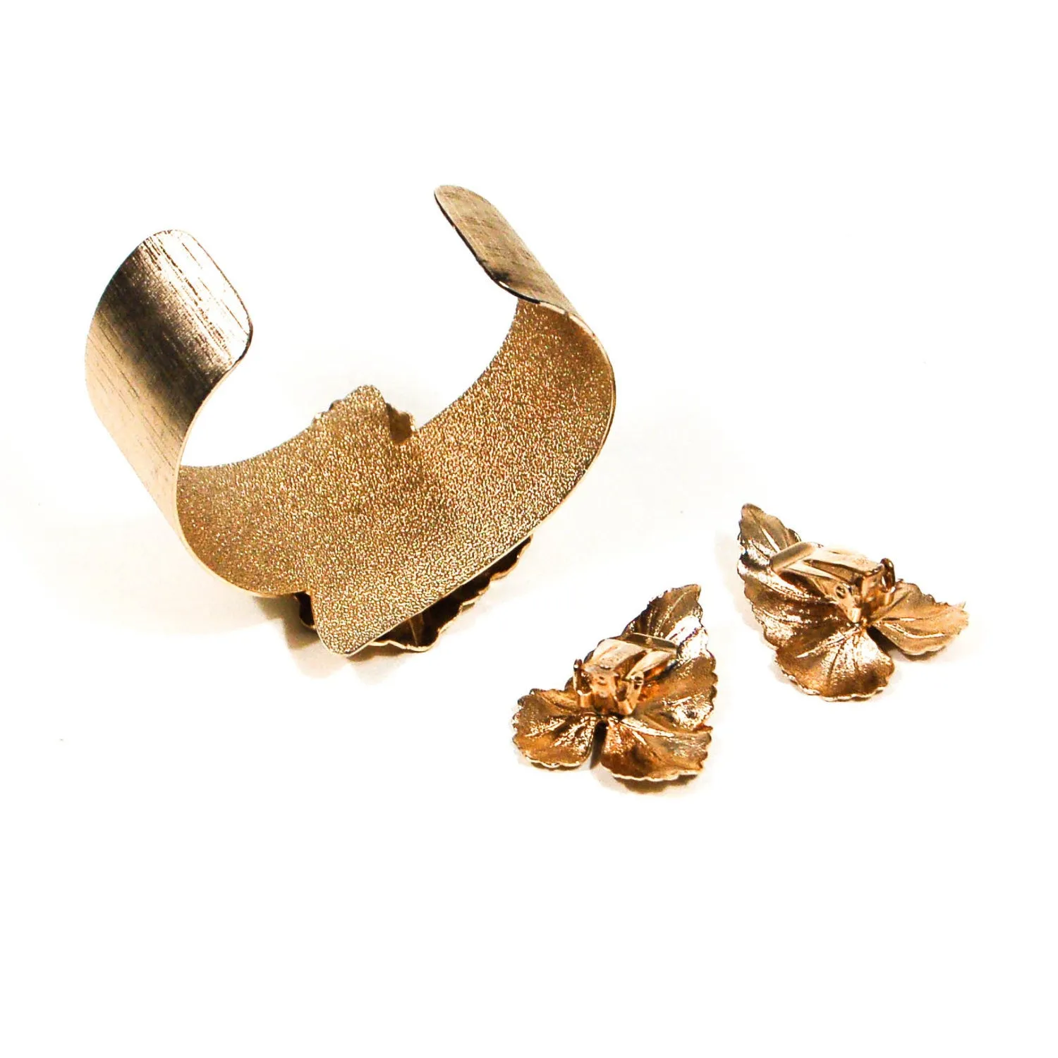 Brushed Gold Tone Leaf Bracelet and Earrings Set by Judy Lee