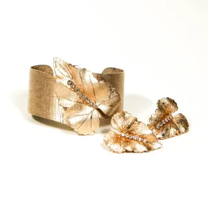 Brushed Gold Tone Leaf Bracelet and Earrings Set by Judy Lee