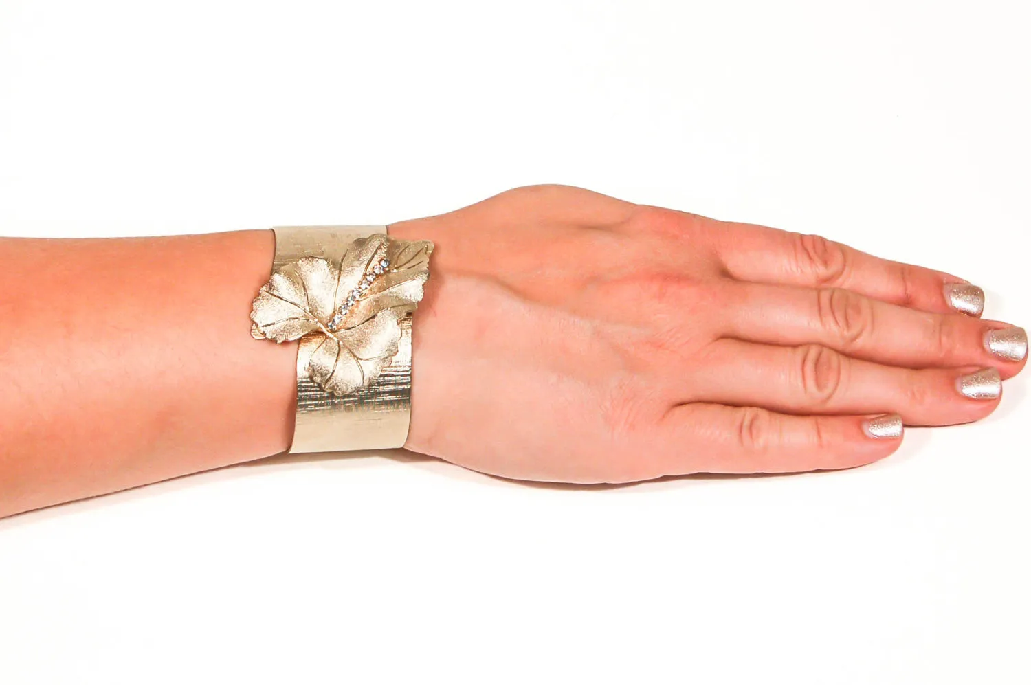 Brushed Gold Tone Leaf Bracelet and Earrings Set by Judy Lee