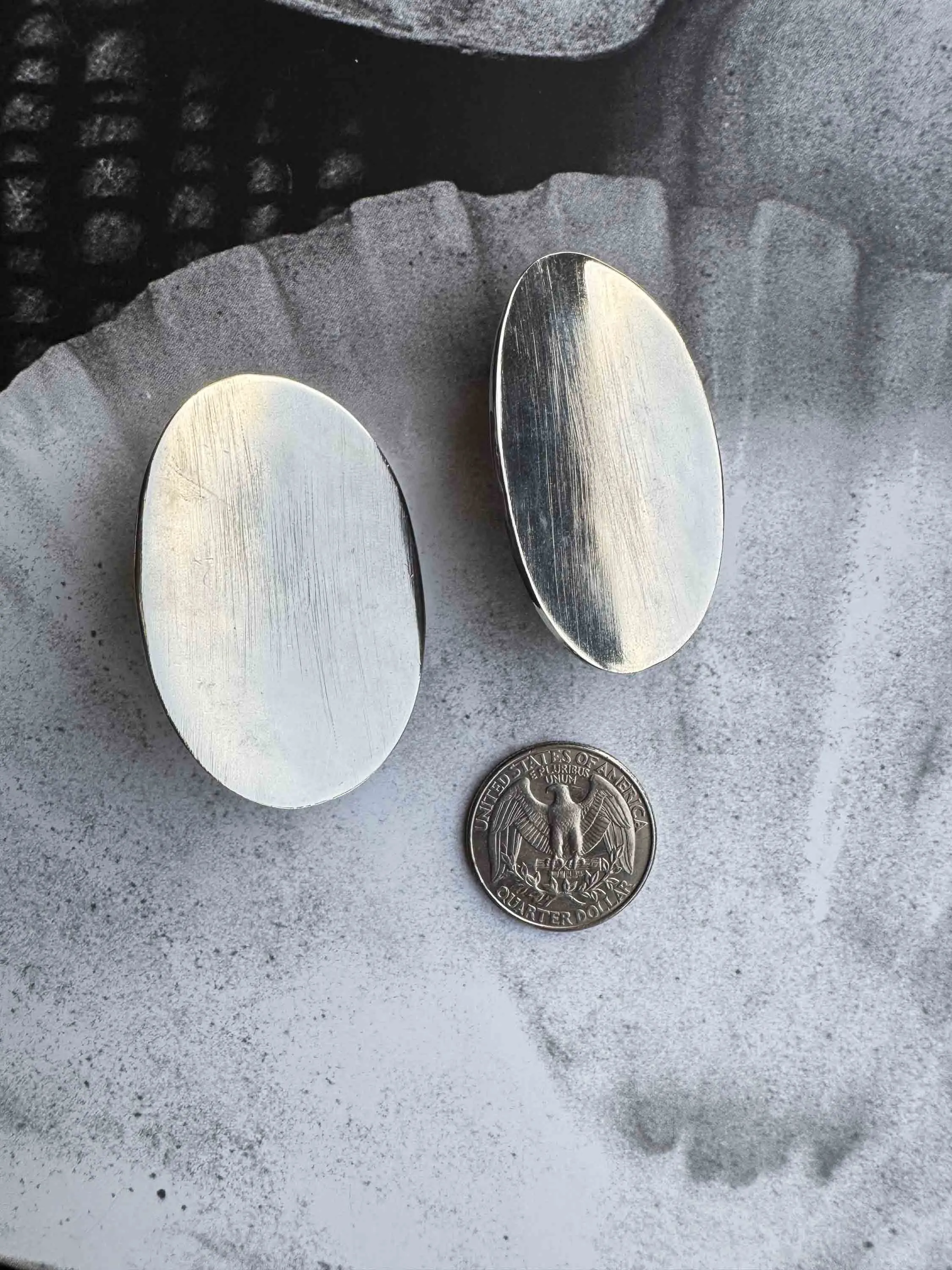 Brushed Silver Oval Clip-On Earrings