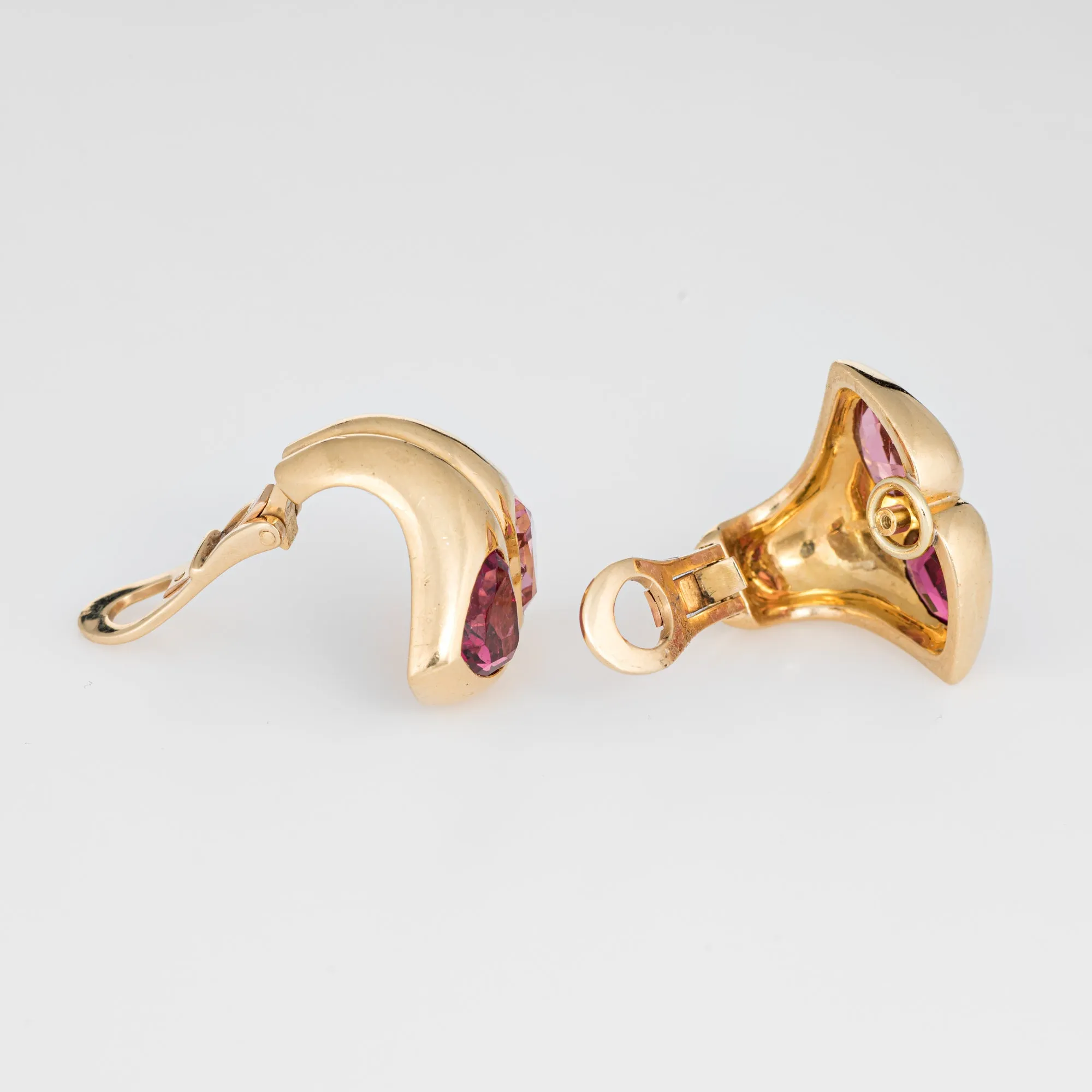 Bulgari Pink Tourmaline Heart Earrings 18k Yellow Gold Designer Bvlgari Vintage