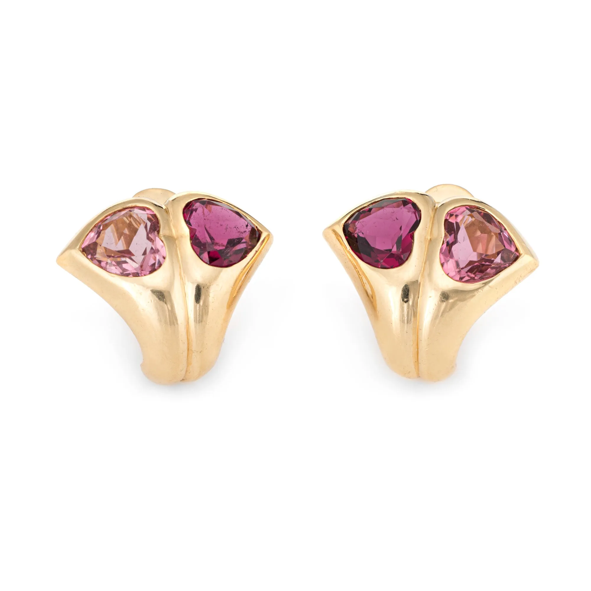 Bulgari Pink Tourmaline Heart Earrings 18k Yellow Gold Designer Bvlgari Vintage