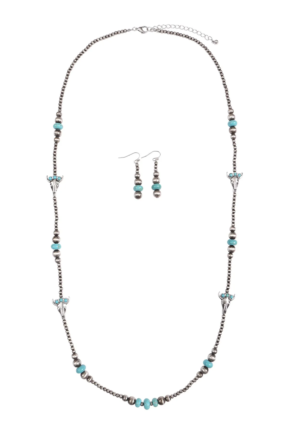 BULL HEAD STATIONARY WESTERN CONCH0 NATURAL STONE NECKLACE AND EARRINGS SET