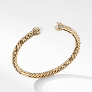 Cable Bracelet in 18K Gold with Pearls and Diamonds, Size Medium