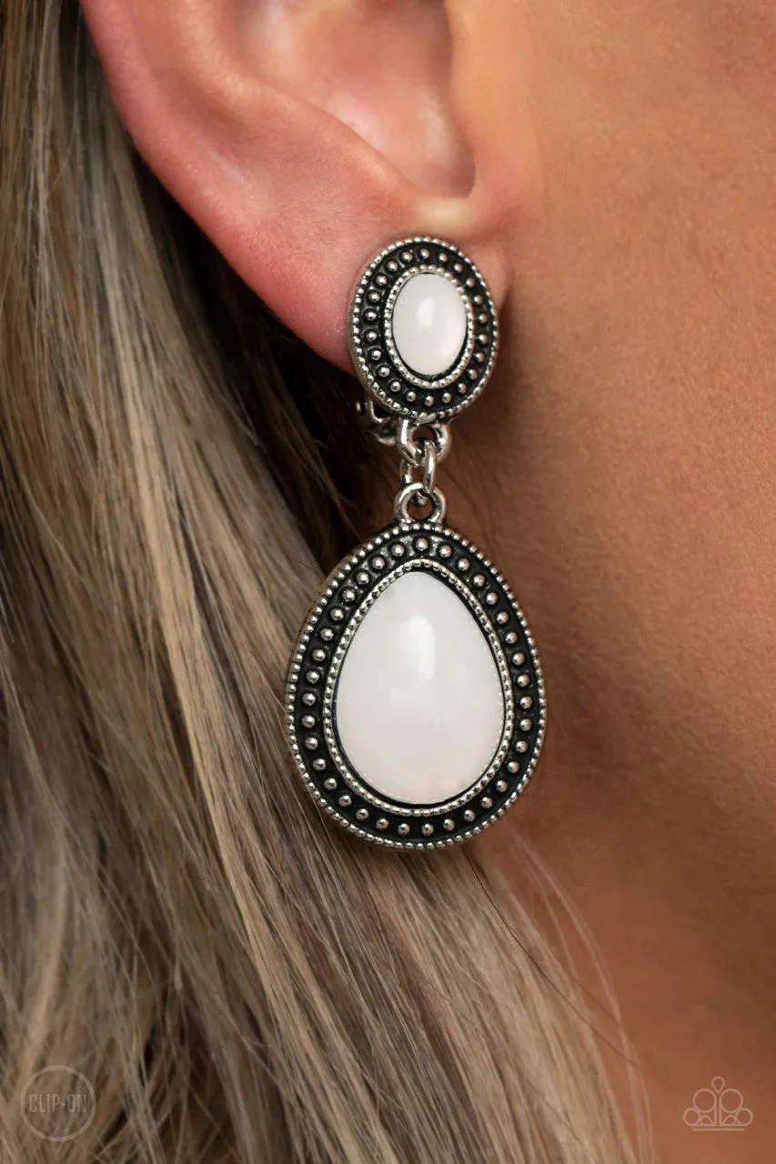 Carefree Clairvoyance White Paparazzi Clip-On Earrings