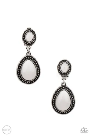 Carefree Clairvoyance White Paparazzi Clip-On Earrings
