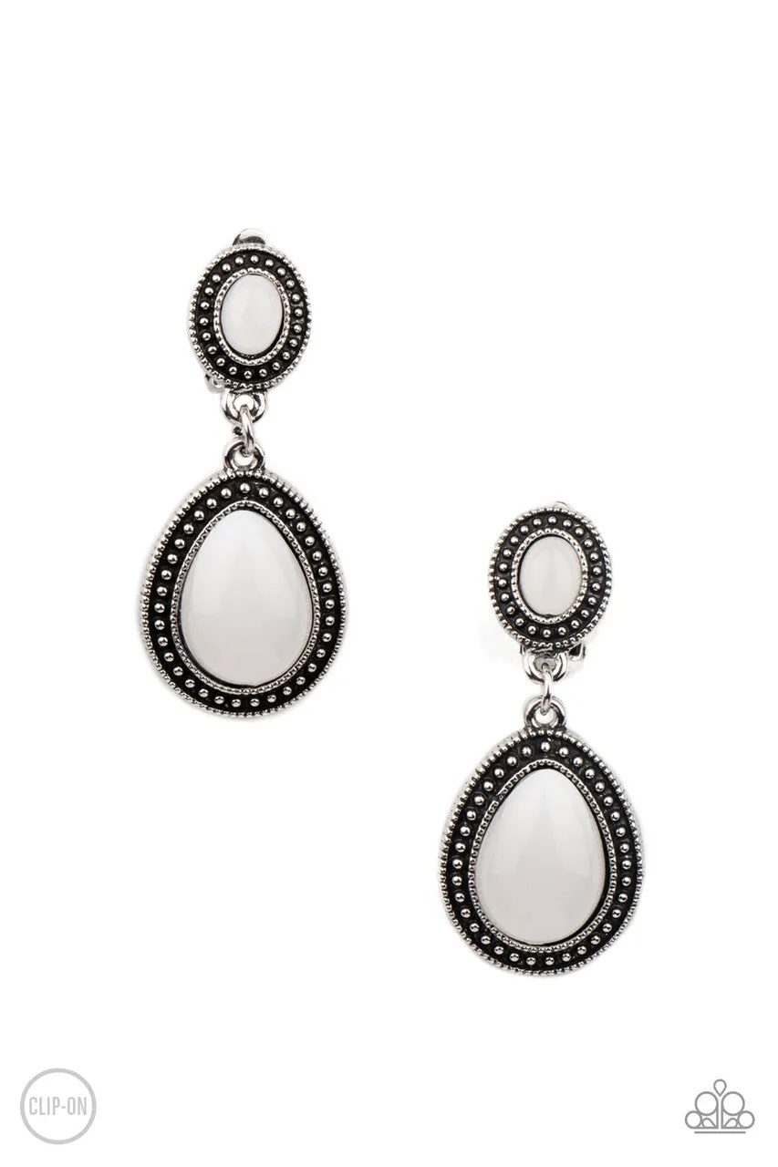 Carefree Clairvoyance White Paparazzi Clip-On Earrings