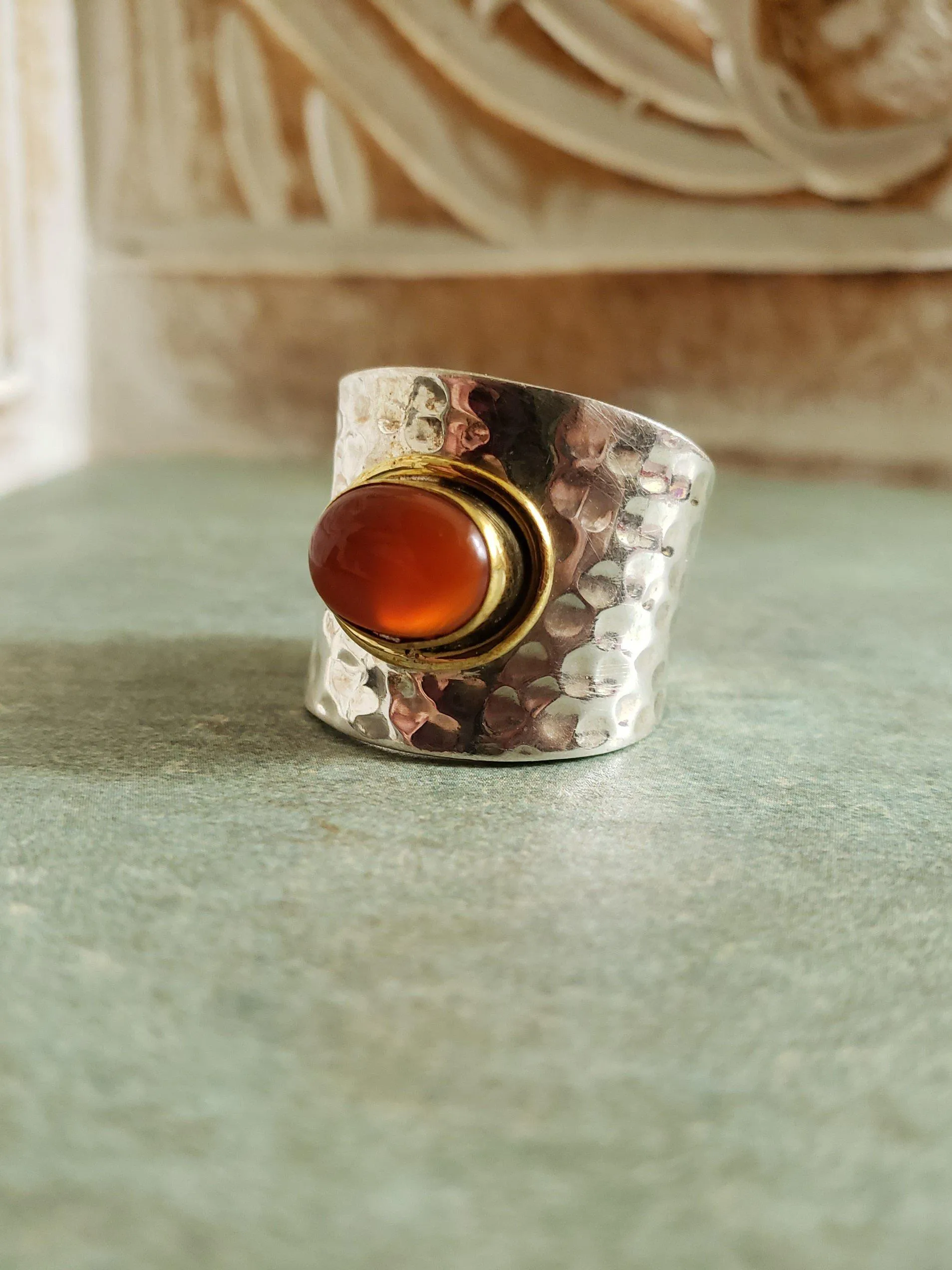 Carnelian Silver Ring - Adjustable