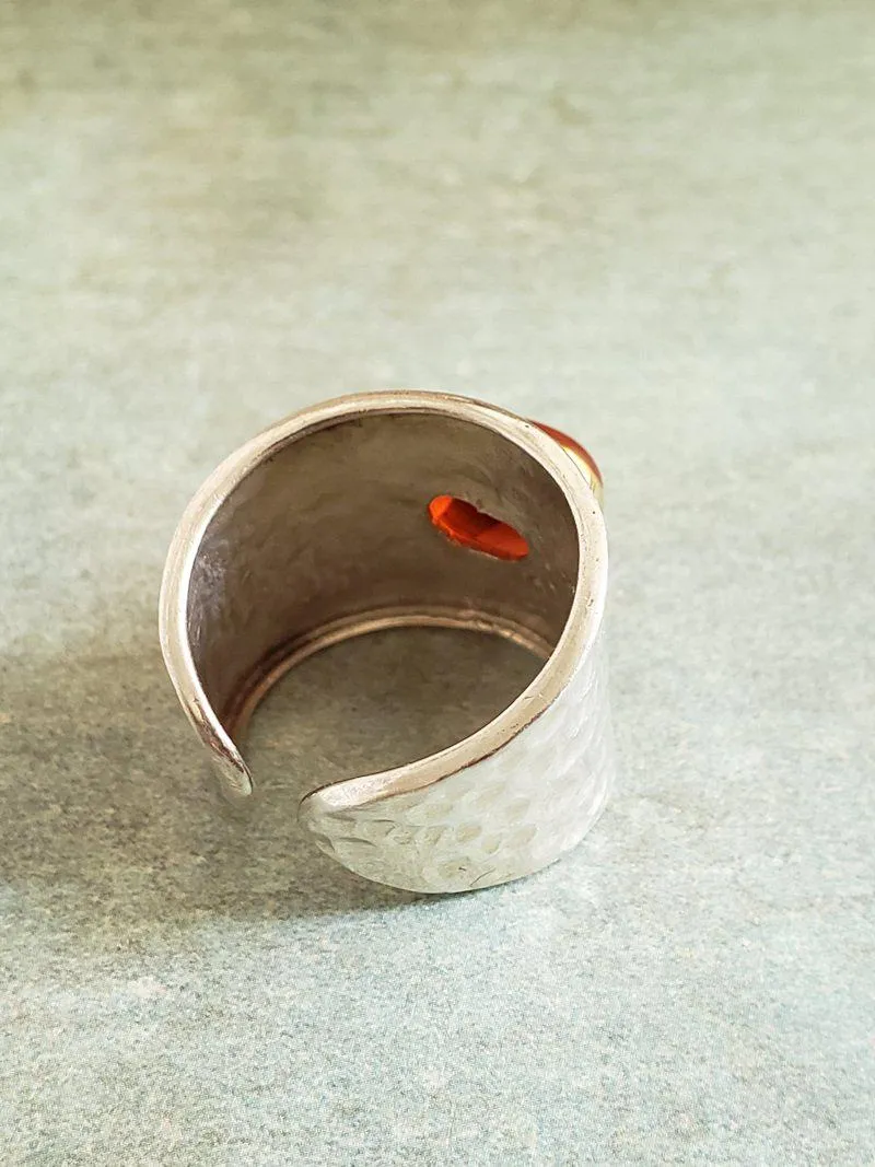 Carnelian Silver Ring - Adjustable