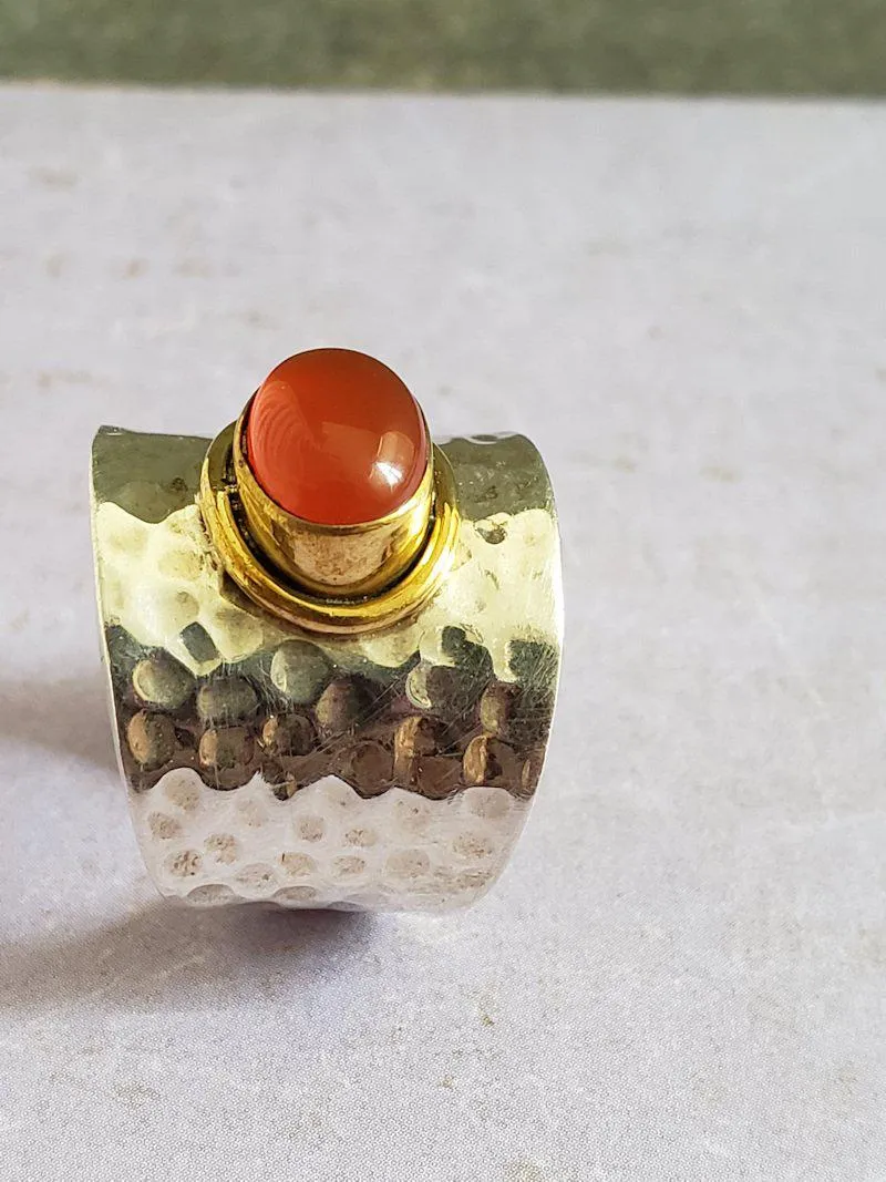 Carnelian Silver Ring - Adjustable