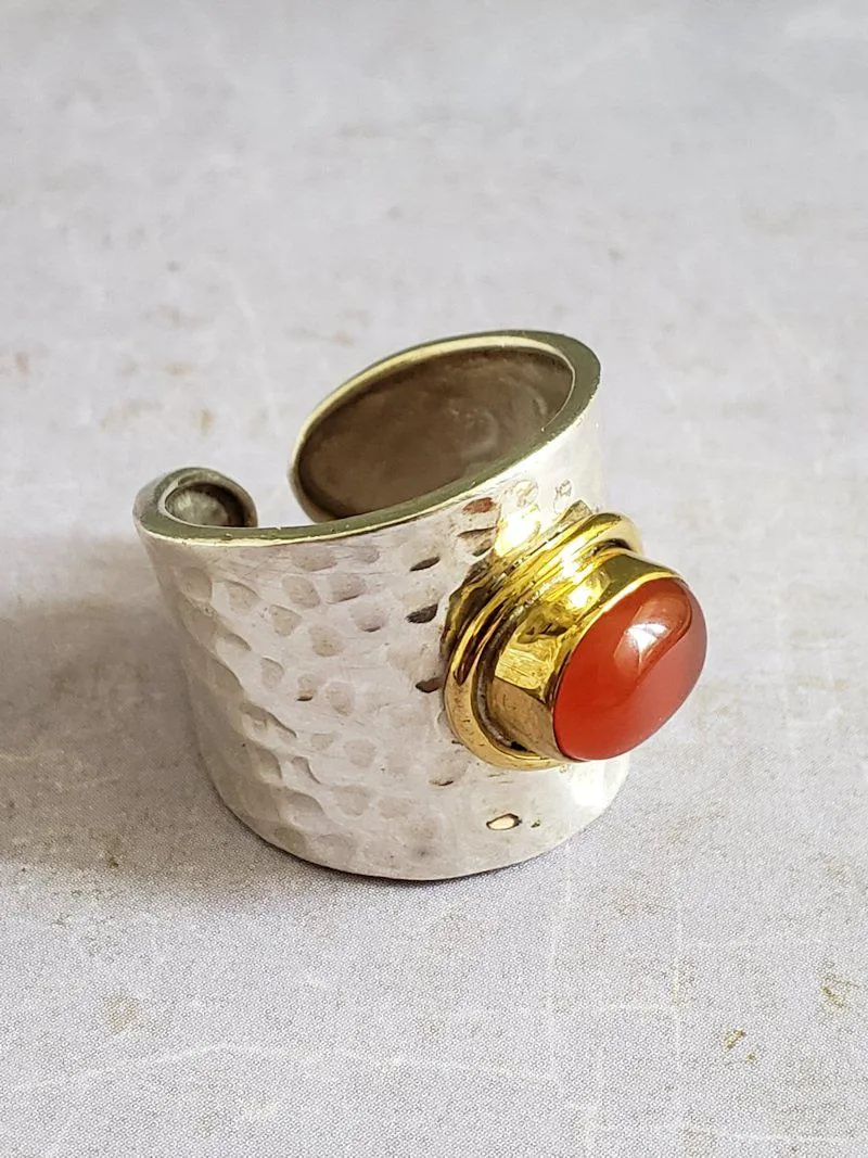 Carnelian Silver Ring - Adjustable