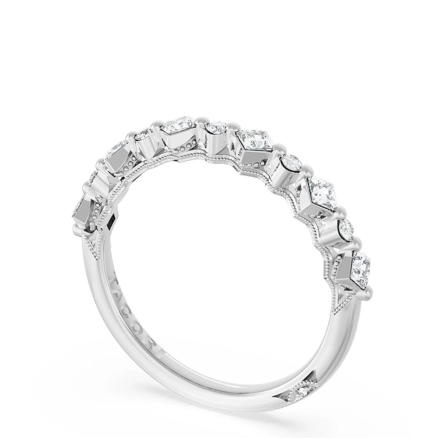 Carré and Round Diamond Wedding Band, 3.70mm