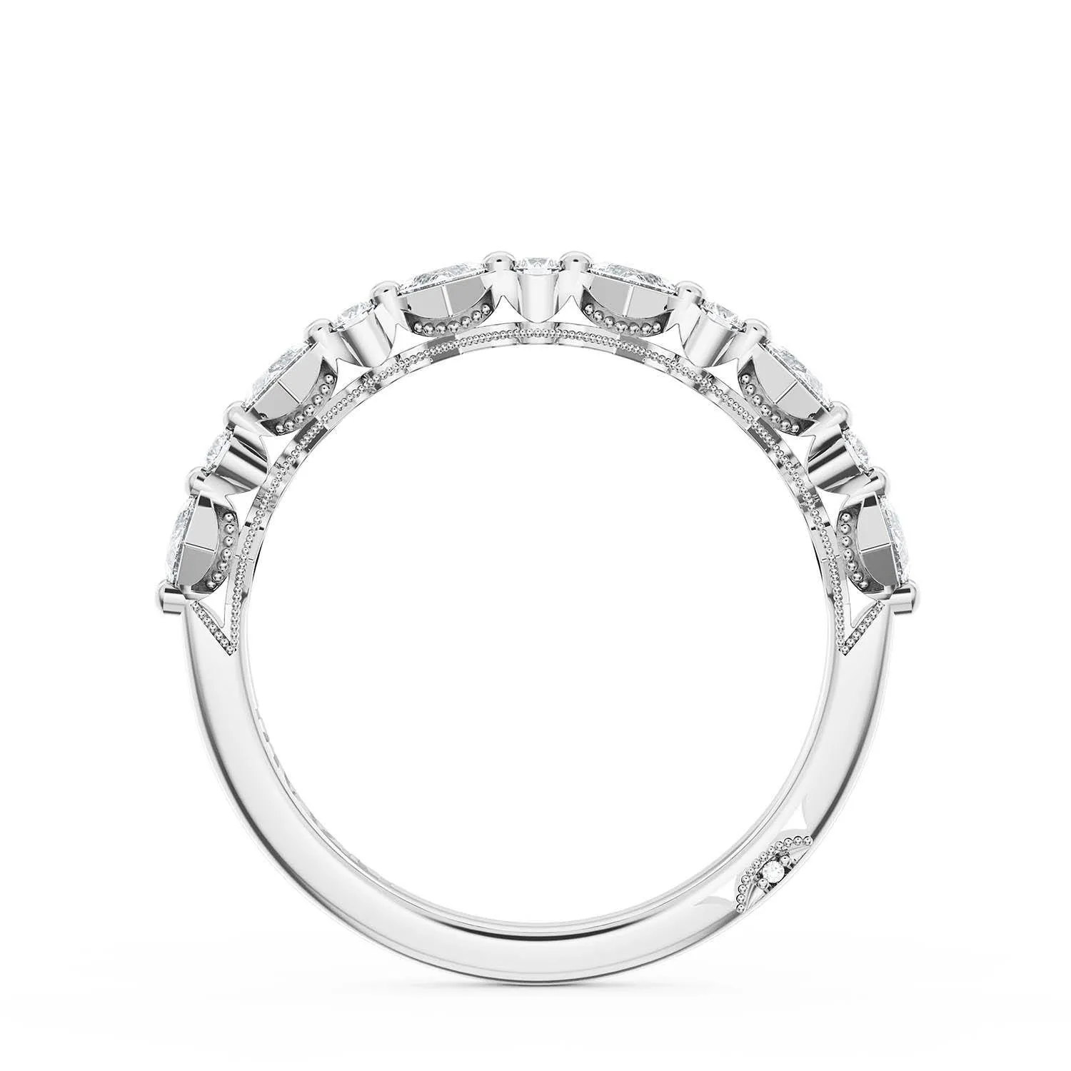 Carré and Round Diamond Wedding Band, 3.70mm