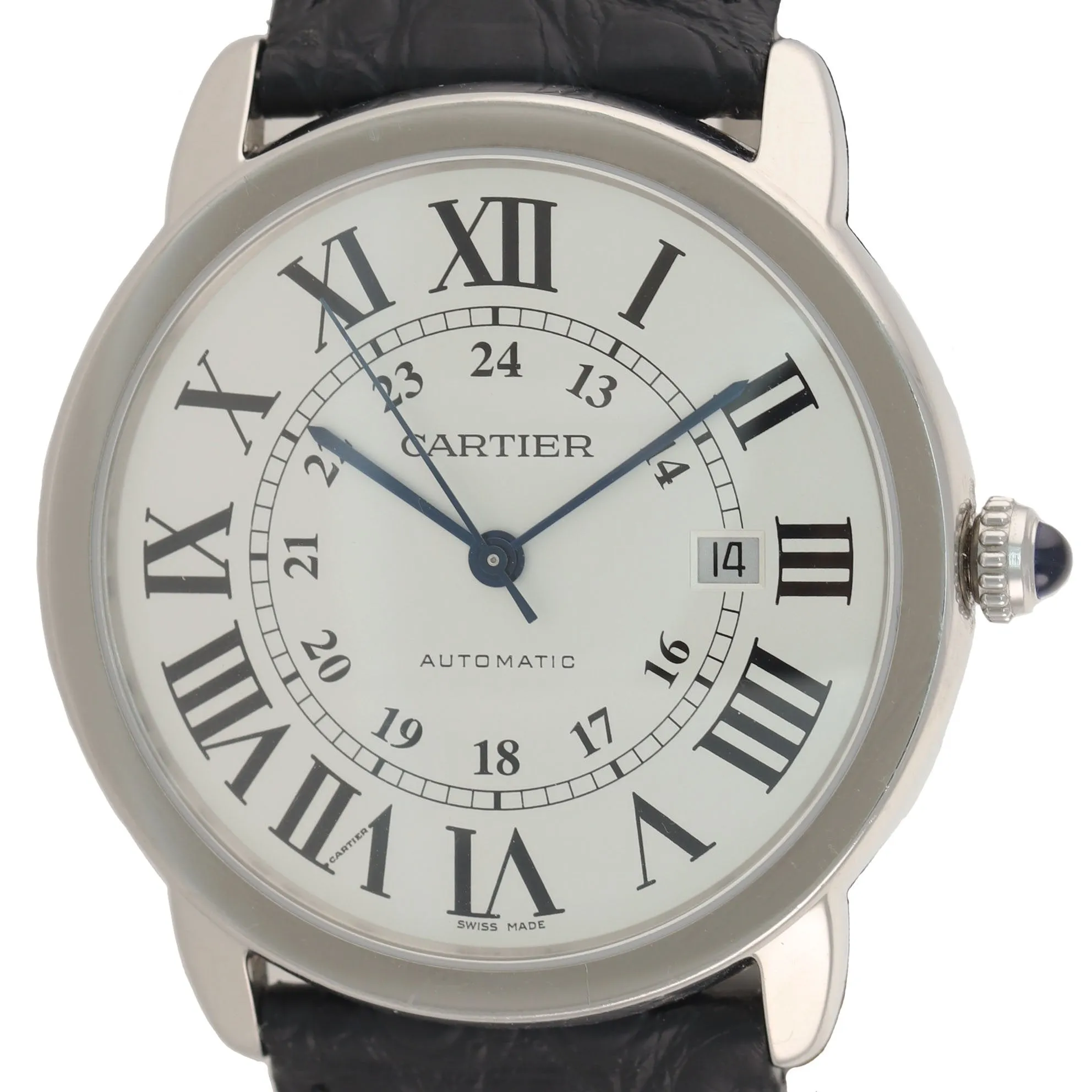 Cartier Ronde Solo Steel 3517 42mm XL Automatic Date Silver Roman Watch Papers