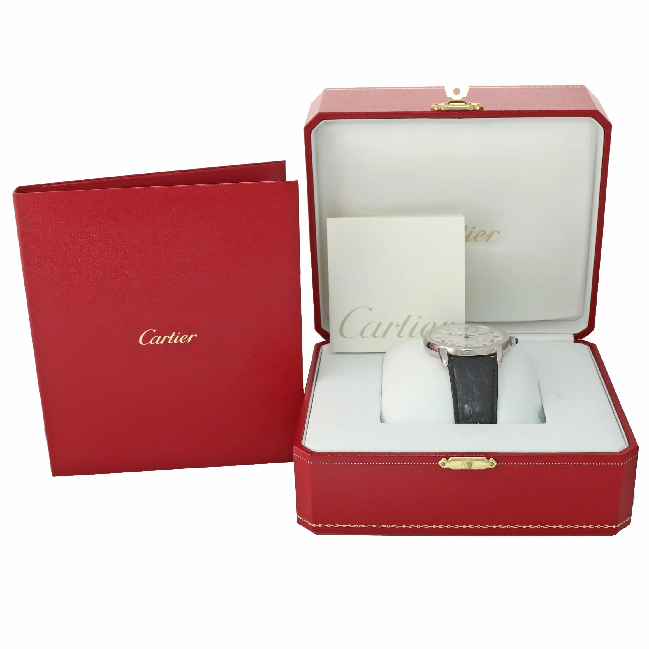 Cartier Ronde Solo Steel 3517 42mm XL Automatic Date Silver Roman Watch Papers